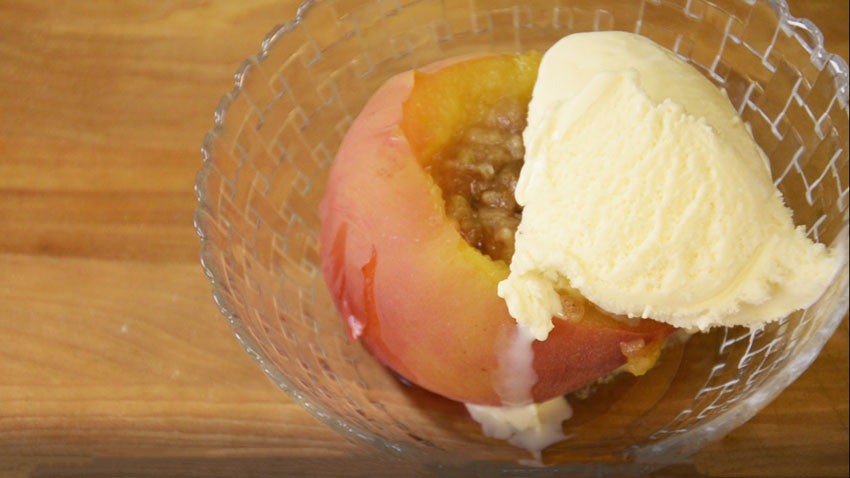 Peaches in a Pressure Cooker with Vanilla Ice Cream