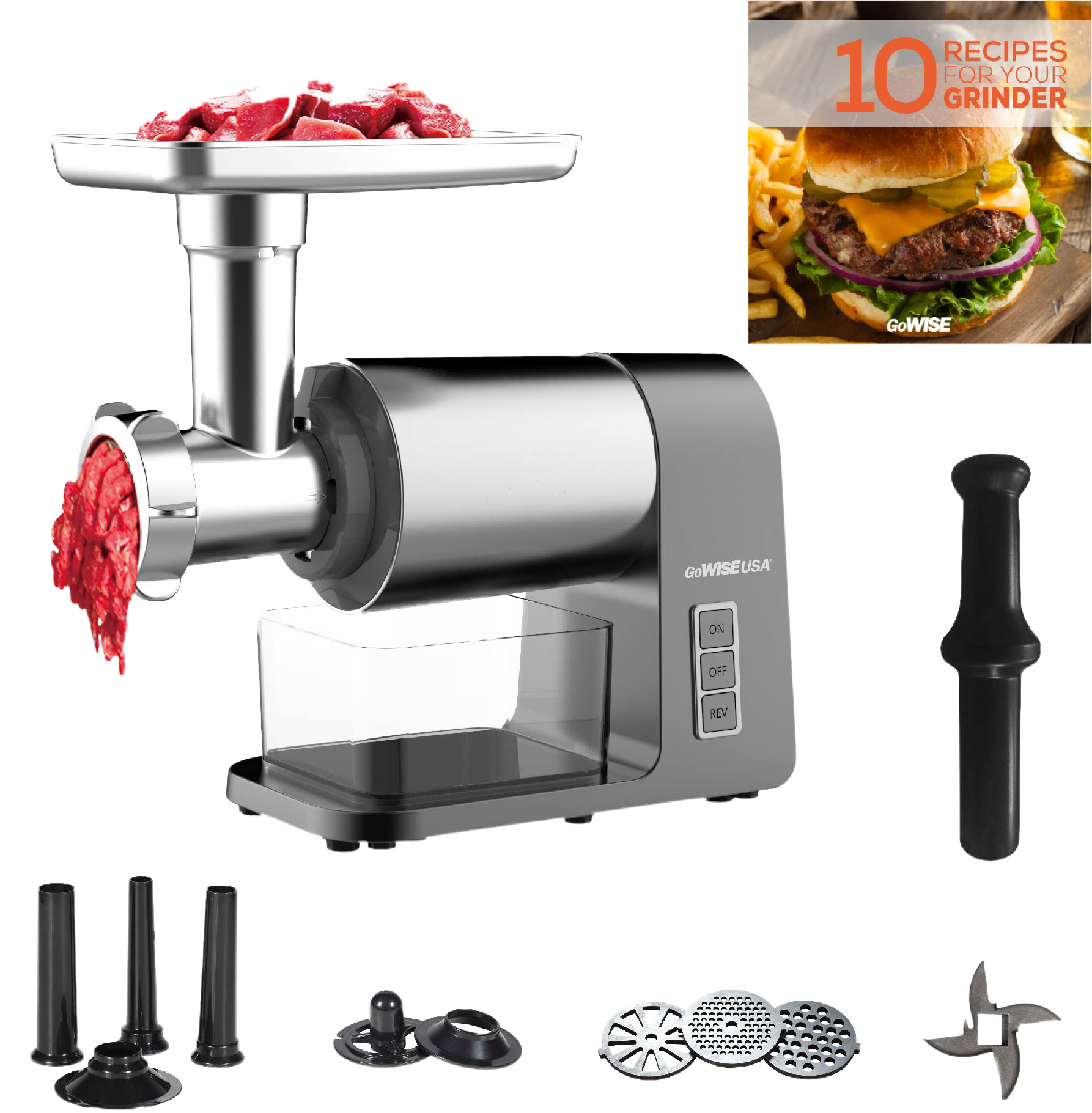 3-in-1 Electric 2000-Watt Meat Grinder & Food Processor