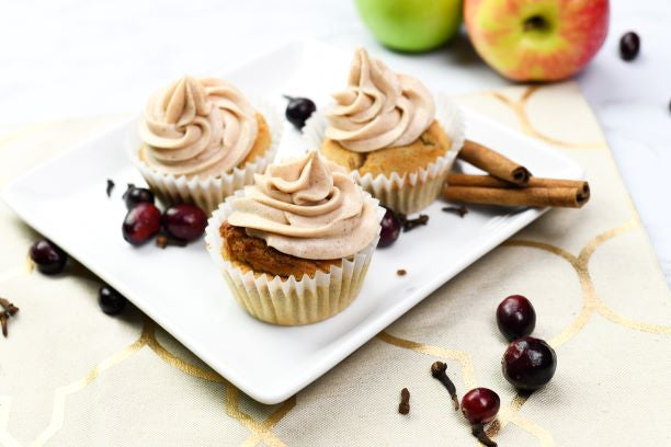 Apple Cider Cupcakes with Apple Cider Cranberry Filling & Cinnamon Cream Frosting