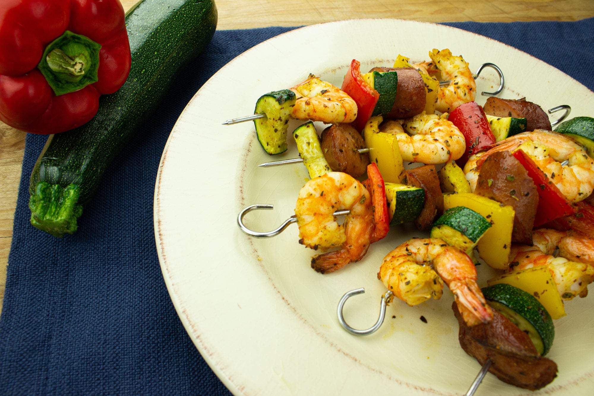 Cajun Shrimp & Sausage Veggie Skewers