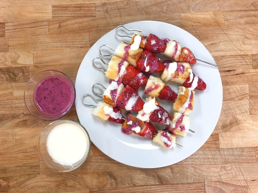 Strawberry Shortcake Skewers with Blueberry Glaze