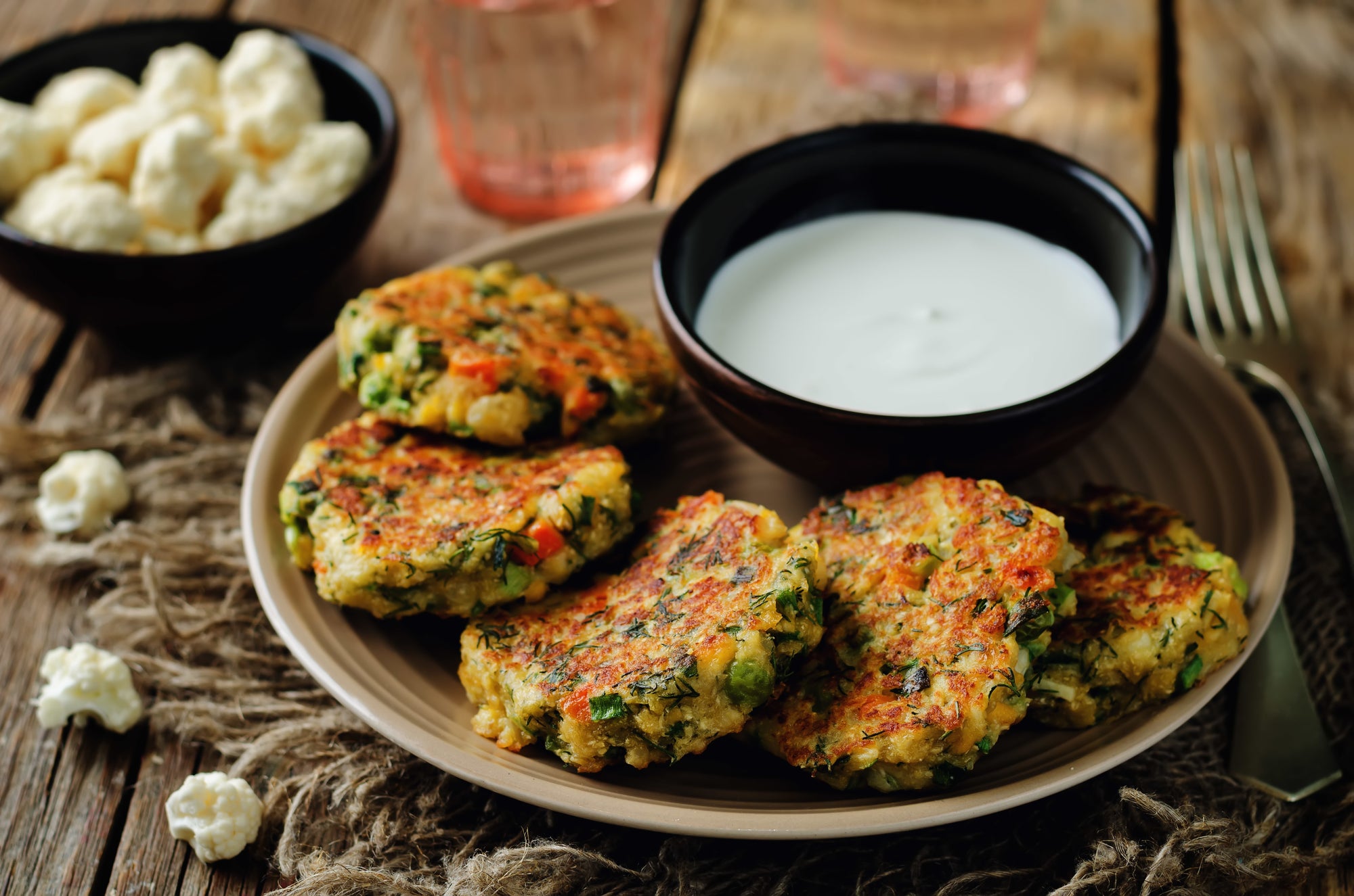 Cauliflower Veggie Burger with Vegan Ranch Dressing