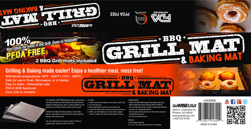 Non-Stick Reusable Grill and Baking Mats, 4-pack - GoWISE USA