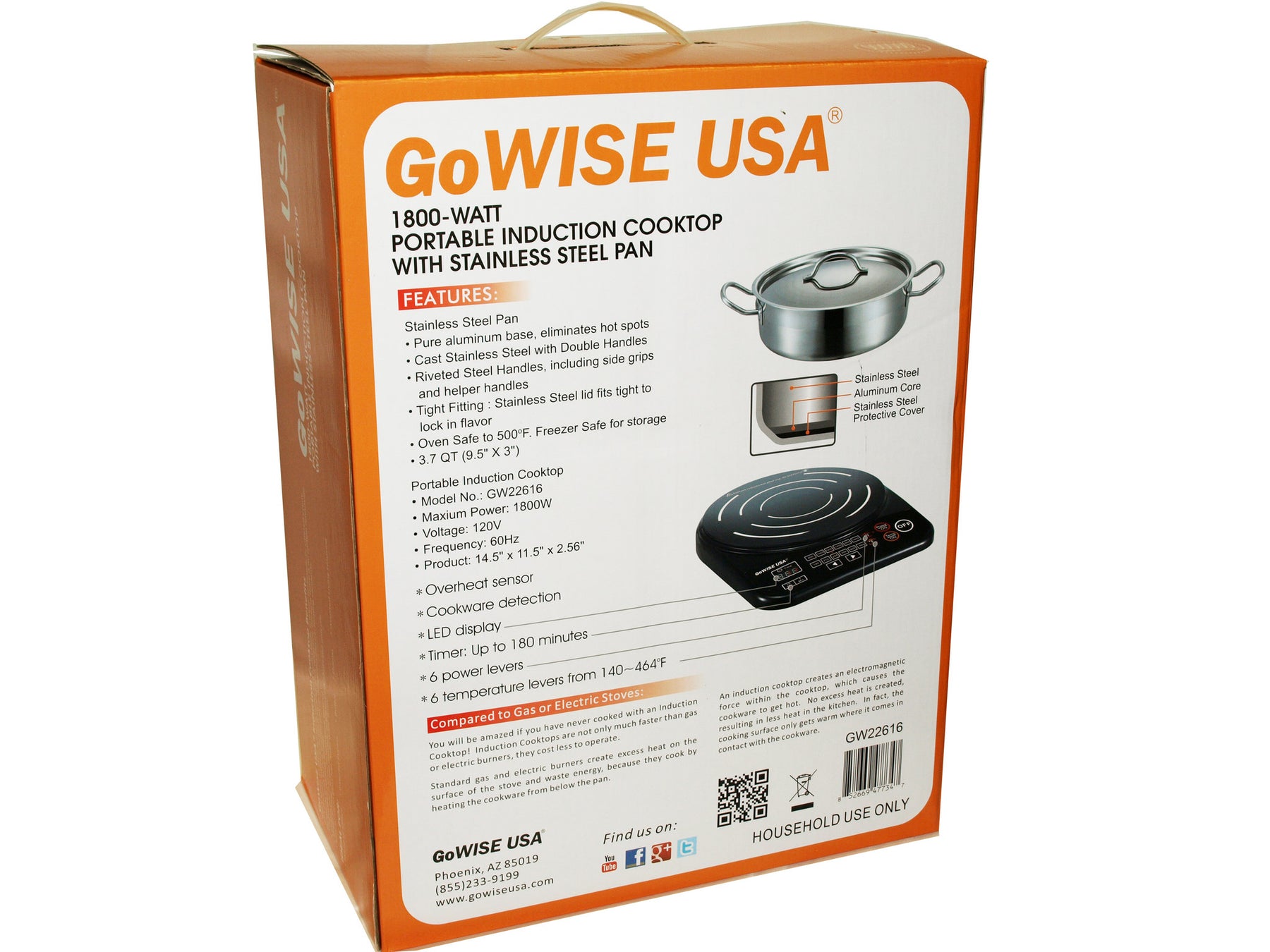 Portable Induction Cooktop with Stainless Steel Pan GW22616 - GoWISE USA